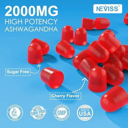 Sugar Free Ashwagandha Gummies - with Magnesium Glycinate, Rhodiola Rosea, Zinc, Lemon Balm, B6 - Relaxation Support, Natural Zzz, Stamina, Energy for Men Women - 60 Counts