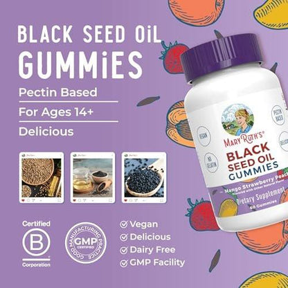 MaryRuth Organics Black Seed Oil Gummies | Black Cumin Seed Oil Supplement | Traditionally Used for Immune Support & Cardiovascular Health | Vegan | No Gelatin | Pectin Based | 60 Gummies