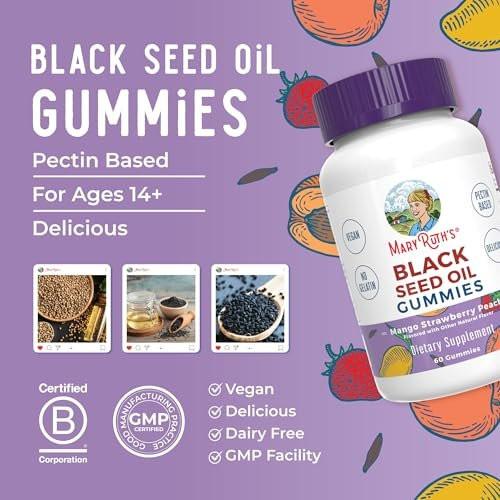 MaryRuth Organics Black Seed Oil Gummies | Black Cumin Seed Oil Supplement | Traditionally Used for Immune Support & Cardiovascular Health | Vegan | No Gelatin | Pectin Based | 60 Gummies - görsel 2