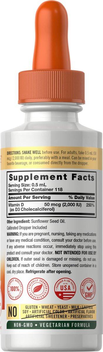 Carlyle Vitamin D3 Liquid Drops | 2000 IU (50 mcg) | 2 fl oz | Vitamin D Supplement for Adults | Vegetarian, Non-GMO, and Gluten Free Formula - görsel 3