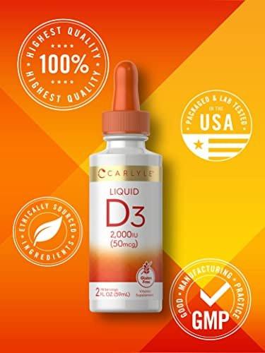 Carlyle Vitamin D3 Liquid Drops | 2000 IU (50 mcg) | 2 fl oz | Vitamin D Supplement for Adults | Vegetarian, Non-GMO, and Gluten Free Formula - görsel 10