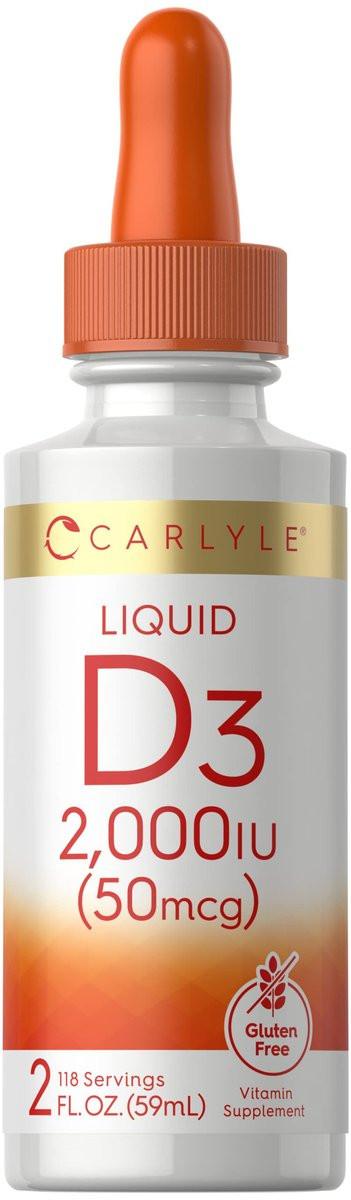 Carlyle Vitamin D3 Liquid Drops | 2000 IU (50 mcg) | 2 fl oz | Vitamin D Supplement for Adults | Vegetarian, Non-GMO, and Gluten Free Formula - görsel 1