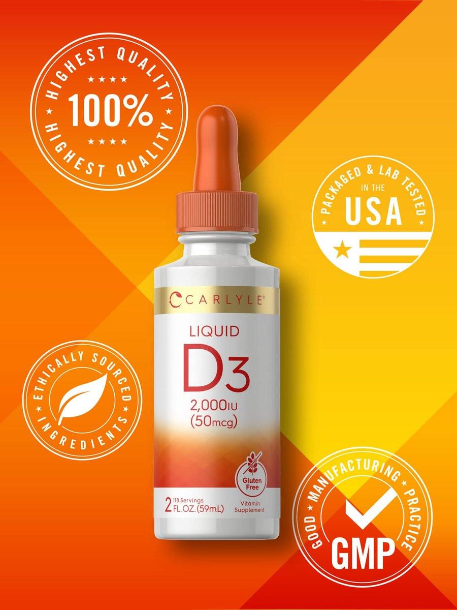 Carlyle Vitamin D3 Liquid Drops | 2000 IU (50 mcg) | 2 fl oz | Vitamin D Supplement for Adults | Vegetarian, Non-GMO, and Gluten Free Formula - görsel 9