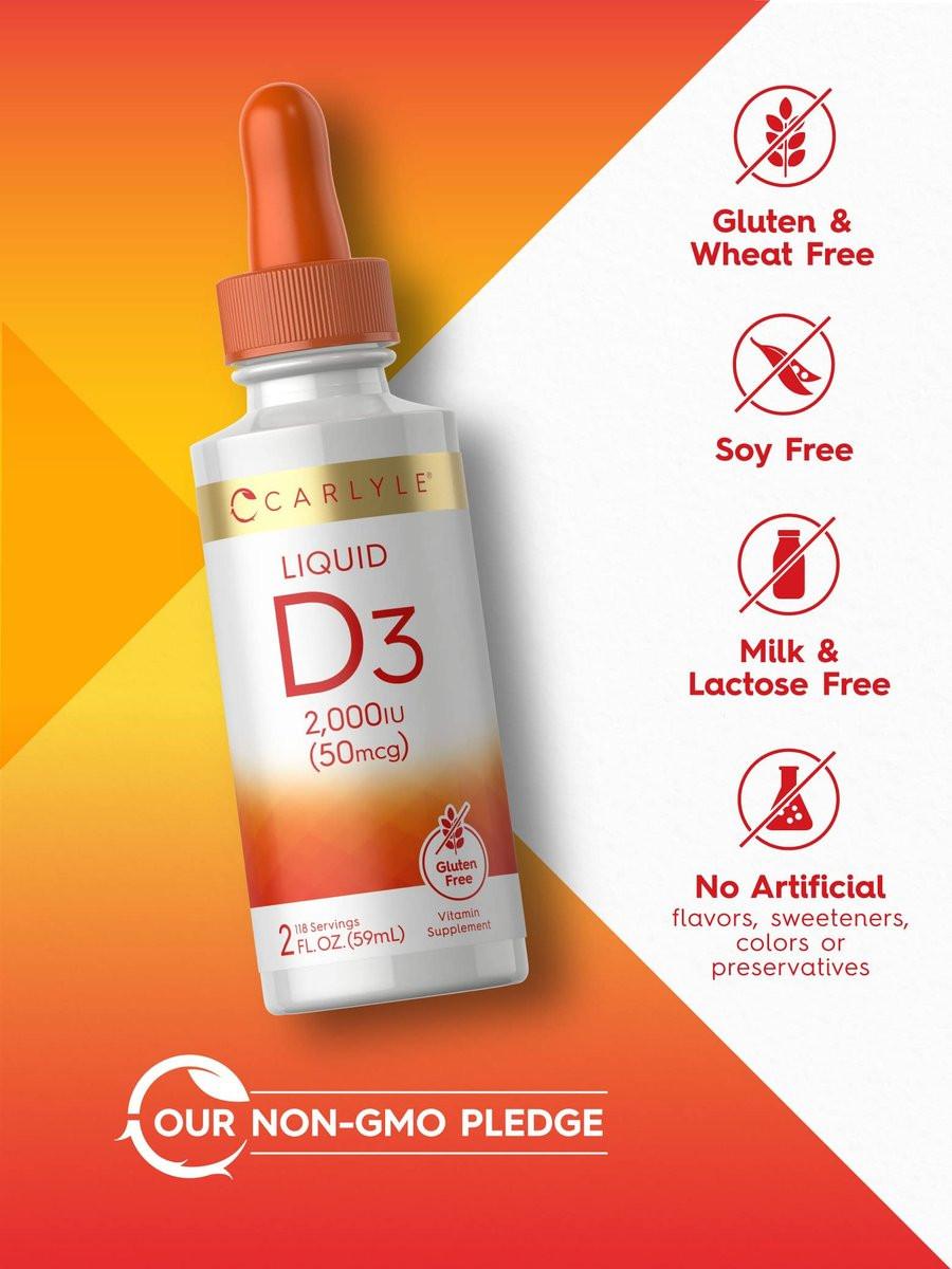 Carlyle Vitamin D3 Liquid Drops | 2000 IU (50 mcg) | 2 fl oz | Vitamin D Supplement for Adults | Vegetarian, Non-GMO, and Gluten Free Formula - görsel 7