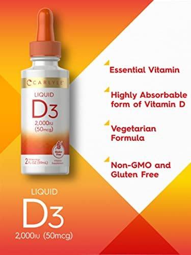 Carlyle Vitamin D3 Liquid Drops | 2000 IU (50 mcg) | 2 fl oz | Vitamin D Supplement for Adults | Vegetarian, Non-GMO, and Gluten Free Formula - görsel 6
