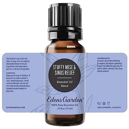 Edens Garden Stuffy Nose & Sinus Relief Essential Oil Blend - 100% Pure Premium Grade, Undiluted, Natural, Therapeutic, Aromatherapy - Best for Diffusing, Skin, Face, Humidifiers - 10 ml (0.33 fl oz)