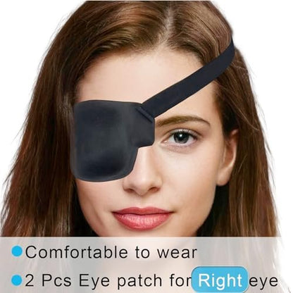 Vandorla Eye Patches for Adults and Kids, 2 Pcs 3D Eye Patch Black Adjustable Medical Eyepatch for Lazy Eye Amblyopia Strabismus and After Surgery (Right Eye)
