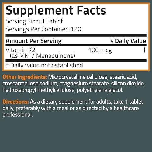 Bronson Vitamin K2 MK-7 100 MCG, K2 as MK7 Menaquinone, Bone Support Non-GMO, 120 Tablets - görsel 2