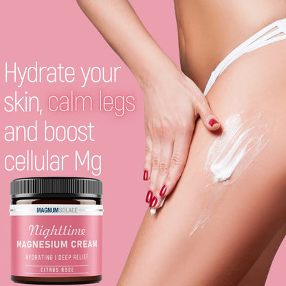 Magnum Solace Magnesium Lotion – Nighttime Magnesium Cream – Apply to Leg Muscles, Arms or Chest – Topical Magnesium Chloride – USA Made and Safe for Kids (Citrus Rose) 4 Fl Oz (Pack of 1)