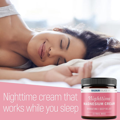 Magnum Solace Magnesium Lotion – Nighttime Magnesium Cream – Apply to Leg Muscles, Arms or Chest – Topical Magnesium Chloride – USA Made and Safe for Kids (Citrus Rose) 4 Fl Oz (Pack of 1)