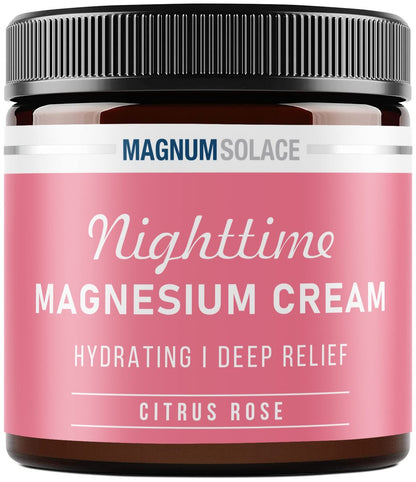 Magnum Solace Magnesium Lotion – Nighttime Magnesium Cream – Apply to Leg Muscles, Arms or Chest – Topical Magnesium Chloride – USA Made and Safe for Kids (Citrus Rose) 4 Fl Oz (Pack of 1)