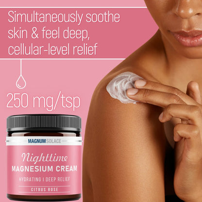 Magnum Solace Magnesium Lotion – Nighttime Magnesium Cream – Apply to Leg Muscles, Arms or Chest – Topical Magnesium Chloride – USA Made and Safe for Kids (Citrus Rose) 4 Fl Oz (Pack of 1)