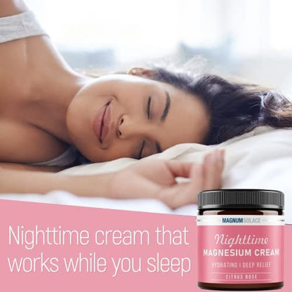 Magnum Solace Magnesium Lotion – Nighttime Magnesium Cream – Apply to Leg Muscles, Arms or Chest – Topical Magnesium Chloride – USA Made and Safe for Kids (Citrus Rose) 4 Fl Oz (Pack of 1)