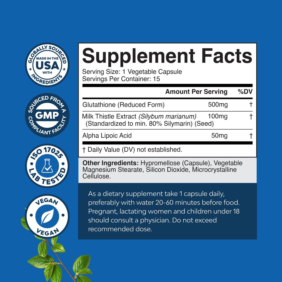 Reduced Glutathione Supplement with Milk Thistle - 500 mg per Serving Pure L Glutathione with Alpha Lipoic Acid & Milk Thistle Silymarin for Skin Radiance, Liver Support & Immune Support - 15 Count - görsel 16