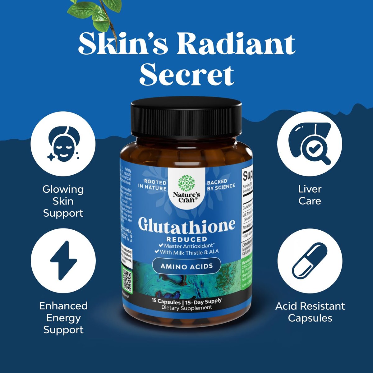 Reduced Glutathione Supplement with Milk Thistle - 500 mg per Serving Pure L Glutathione with Alpha Lipoic Acid & Milk Thistle Silymarin for Skin Radiance, Liver Support & Immune Support - 15 Count - görsel 6