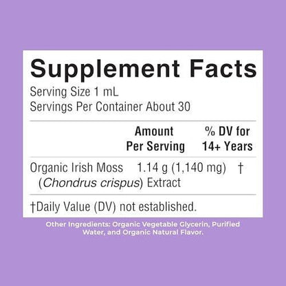 MARYRUTH'S Organic Irish Sea Moss Liquid Drops | Chondrus Crispus | Wild Harvested | Organic Irish Moss Formulated for Adults & Kids Ages 14+ | Unflavored | Sugar Free | Vegan | Non-GMO | 1 Fl Oz