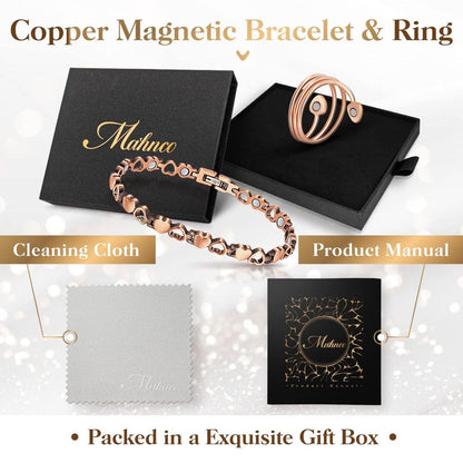 Magnetic Copper Bracelets for Women Lymph Detox Magnetic Bracelets, 100% Solid Pure Copper Bracelet with 3500 Gauss Magnets & Lymphatic Drainage Ring with Adjustment Tool