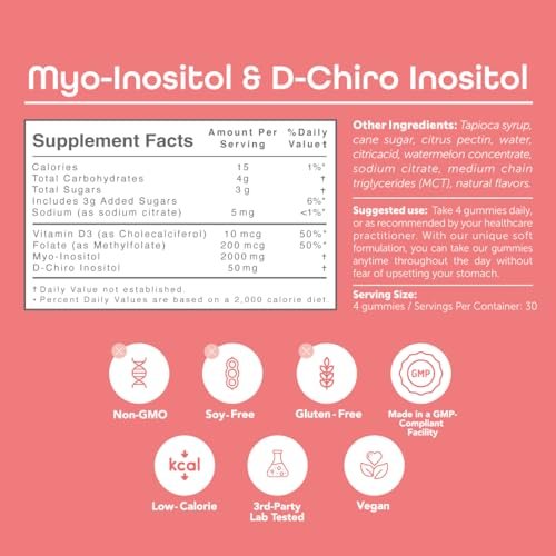 kindnature Myo-Inositol & D-Chiro Inositol Gummies for Women – 2000mg + 50mg, Ideal 40:1 Ratio – with Vitamin D & Folate – Hormone Balance & Fertility Support – Vegan, Watermelon Flavor (120 Gummies) - görsel 11