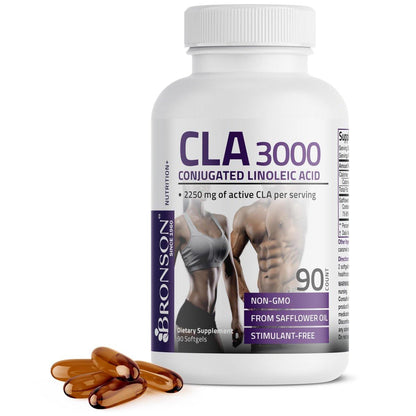 Bronson CLA 3000 Extra High Potency – Supports Healthy Weight Management & Lean Muscle Mass, Non-Stimulating Conjugated Linoleic Acid, 90 Softgels