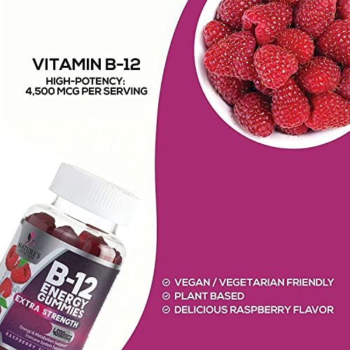B12 Energy Gummies - 4500 mcg Vitamin B12 Per Serving - Extra Strength Chewable B12 Supplement for Energy, Metabolism & Immune Support - For Women, Men & Kids - Natural & Berry Flavored - 60 Gummies - görsel 8