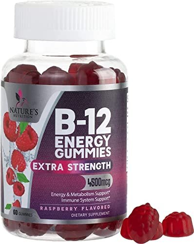 B12 Energy Gummies - 4500 mcg Vitamin B12 Per Serving - Extra Strength Chewable B12 Supplement for Energy, Metabolism & Immune Support - For Women, Men & Kids - Natural & Berry Flavored - 60 Gummies