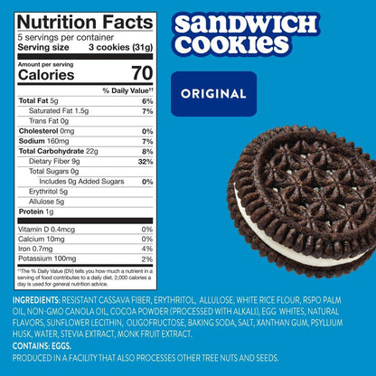 HighKey Sugar Free Sandwich Cookies - Low Calorie, Keto-Friendly Snack With Zero Sugar and Gluten Free - 30 Count (Pack of 3)