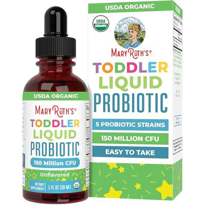 MaryRuth's Organic Toddler Probiotic Liquid Drops | Kids Probiotics for Ages 1-3 | 5 Probiotic Strains | 150 Million CFU Per Serving | USDA Organic | Sugar Free | Vegan | Gluten Free | 1 Fl Oz