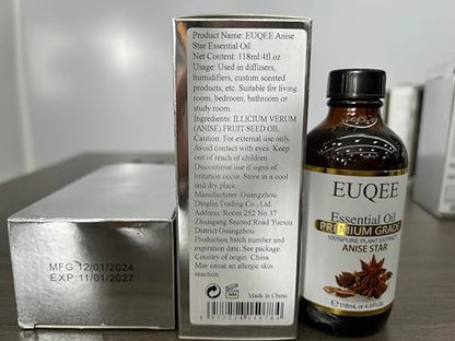 EUQEE Anise Star Essential Oil 4oz / 118ML Large Capacity Pure & Premium Essential Oil with Glass Dropper for Candle Soap Making, Diffusers