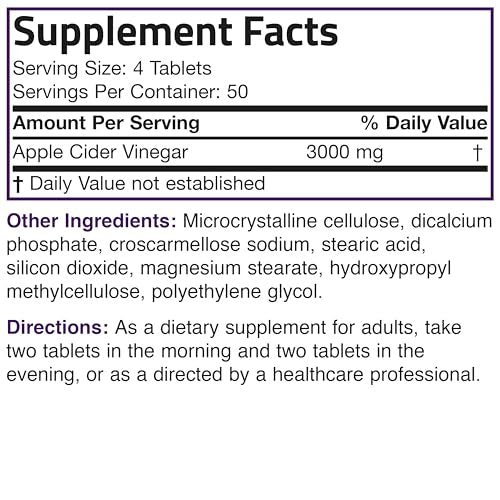 Bronson Apple Cider Vinegar 3000 MG per – Serving Size: 2 Tablets – Image 7