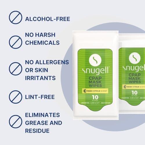 Snugell Citrus Scented Travel CPAP Mask Wipes – 12 Packs 10 Sheets Each – 100% Soft Cotton – Skin-Safe with Aloe Vera – Lint and Alcohol Free – Perfect for Quick and Efficient Cleaning of CPAP Masks - görsel 5
