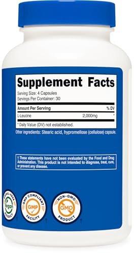Nutricost L-Leucine 2,000mg, 120 Vegetarian Capsules, Non-GMO, Gluten Free, 30 Servings - görsel 1