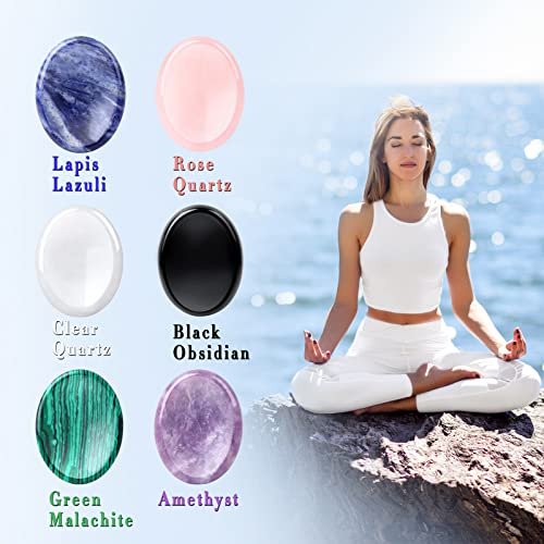 GolbalJew 6PCS Thumb Worry Stone for Anxiety Healing Crystals Sets, Hand Carved Crystals and Healing Stones, Meditation Crystal Reiki Natural Relax Palm Stone for Anxiety Therapy Relief - görsel 4