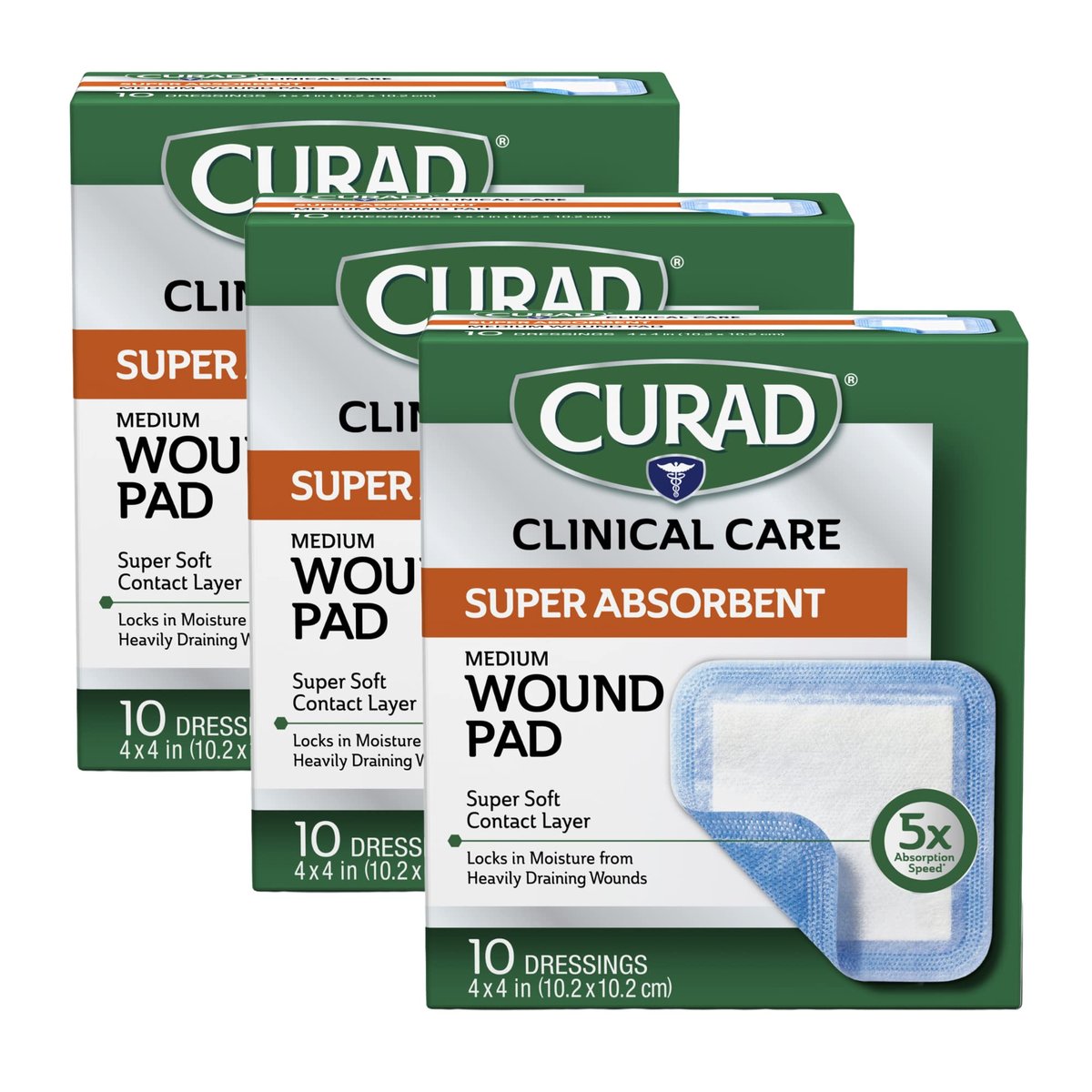 Curad Super Absorbent Wound Pad, Medium, 4" – Super Absorbent Core: Rapidly absorbs and retains wound exudate, – Image 1
