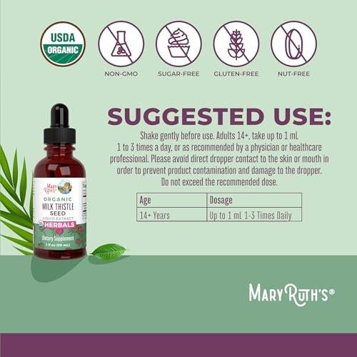 MARYRUTH'S Organic Milk Thistle Seed Liquid Extract Drops, 1 fl oz | 1,190 mg Milk Thistle Seed | Silybum marianum | Alcohol-Free | Vegan | USDA Organic | Non-GMO - görsel 6