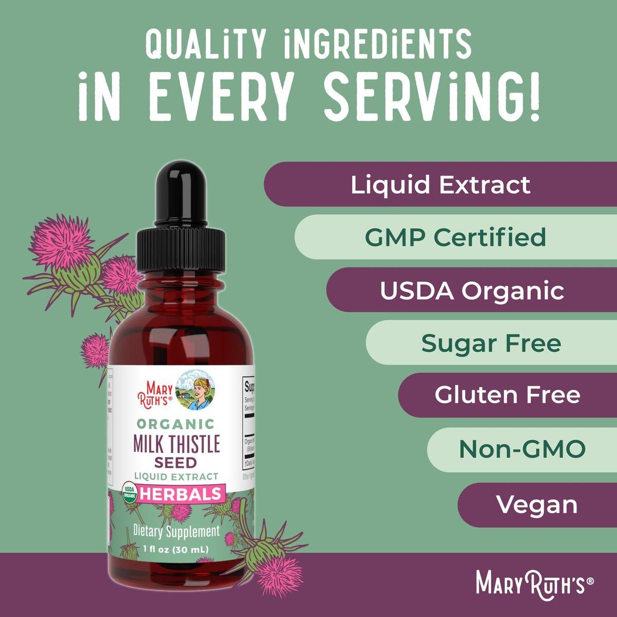 MARYRUTH'S Organic Milk Thistle Seed Liquid Extract Drops, 1 fl oz | 1,190 mg Milk Thistle Seed | Silybum marianum | Alcohol-Free | Vegan | USDA Organic | Non-GMO - görsel 13