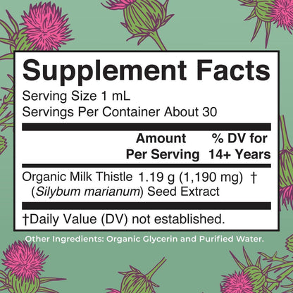 MARYRUTH'S Organic Milk Thistle Seed Liquid Extract Drops, 1 fl oz | 1,190 mg Milk Thistle Seed | Silybum marianum | Alcohol-Free | Vegan | USDA Organic | Non-GMO