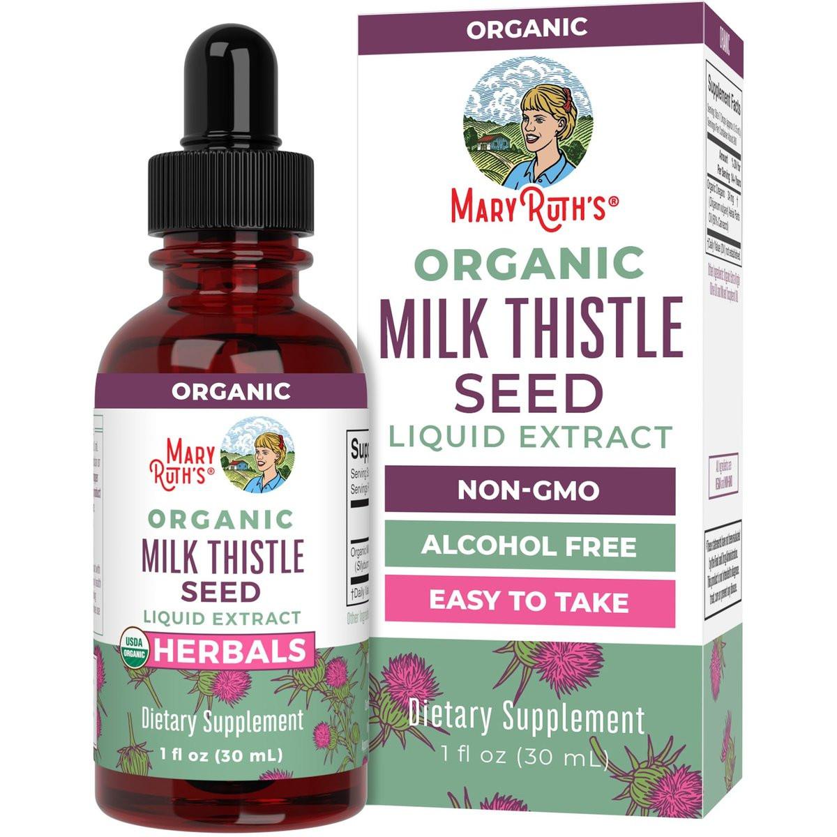 MARYRUTH'S Organic Milk Thistle Seed Liquid Extract Drops, 1 fl oz | 1,190 mg Milk Thistle Seed | Silybum marianum | Alcohol-Free | Vegan | USDA Organic | Non-GMO - görsel 1
