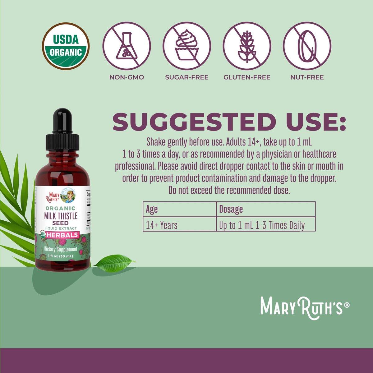 MARYRUTH'S Organic Milk Thistle Seed Liquid Extract Drops, 1 fl oz | 1,190 mg Milk Thistle Seed | Silybum marianum | Alcohol-Free | Vegan | USDA Organic | Non-GMO - görsel 5