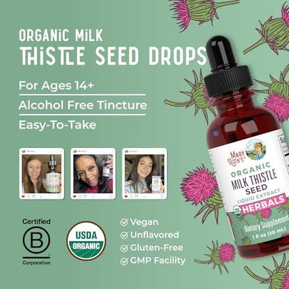 MARYRUTH'S Organic Milk Thistle Seed Liquid Extract Drops, 1 fl oz | 1,190 mg Milk Thistle Seed | Silybum marianum | Alcohol-Free | Vegan | USDA Organic | Non-GMO