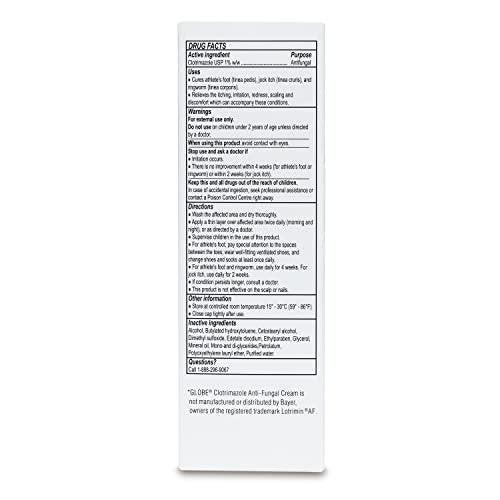 Globe Clotrimazole Antifungal Cream 1% USP, 1 oz (3 Pack) - Anti Fungal Treatment for Athlete's Foot, Jock Itch, Ringworm - görsel 10