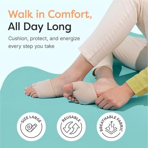 ZenToes Metatarsal Pads for Men and Women - Ball of Foot Pain Relief Cushions for Sesamoiditis, Metatarsalgia, Morton's Neuroma - 2 Pairs Fabric Sleeves with Gel Inserts (Large, Beige) - görsel 3