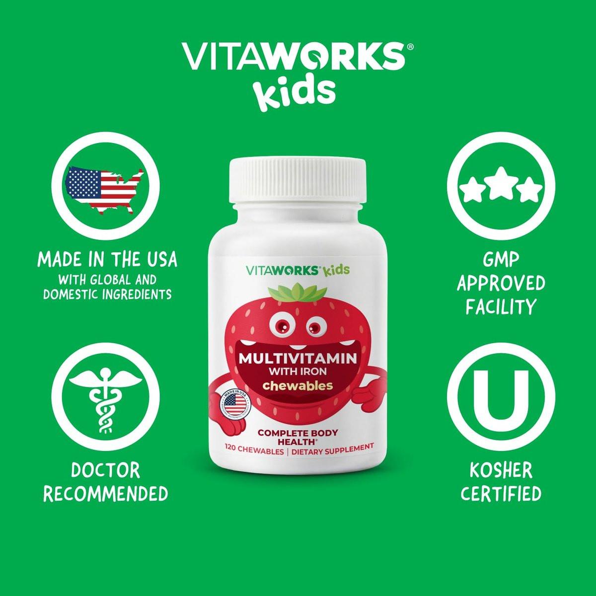 Kids Multivitamin with Iron & Minerals Chewable Tablets - Mixed Fruit Flavor - Vegetarian, GMO-Free, Nut Free - Dietary Supplement - Digestive Support for Children - 120 Chewables - görsel 12