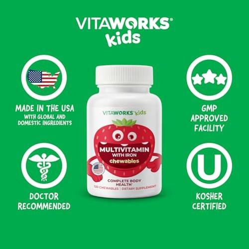 Kids Multivitamin with Iron & Minerals Chewable Tablets - Mixed Fruit Flavor - Vegetarian, GMO-Free, Nut Free - Dietary Supplement - Digestive Support for Children - 120 Chewables - görsel 11