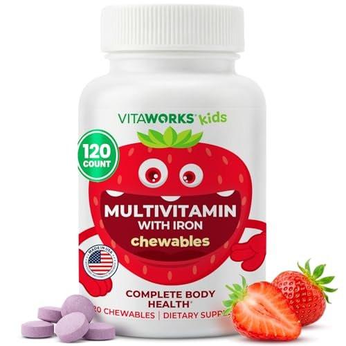 Kids Multivitamin with Iron & Minerals Chewable Tablets - Mixed Fruit Flavor - Vegetarian, GMO-Free, Nut Free - Dietary Supplement - Digestive Support for Children - 120 Chewables - görsel 2