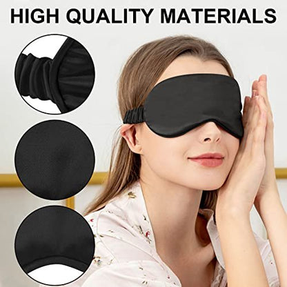 2Pack Silk Sleep Mask, Eye Mask for Sleeping, Elastic Blackout Eye Mask & Blindfold for Full Night's Sleep, Travel and Nap (Black)