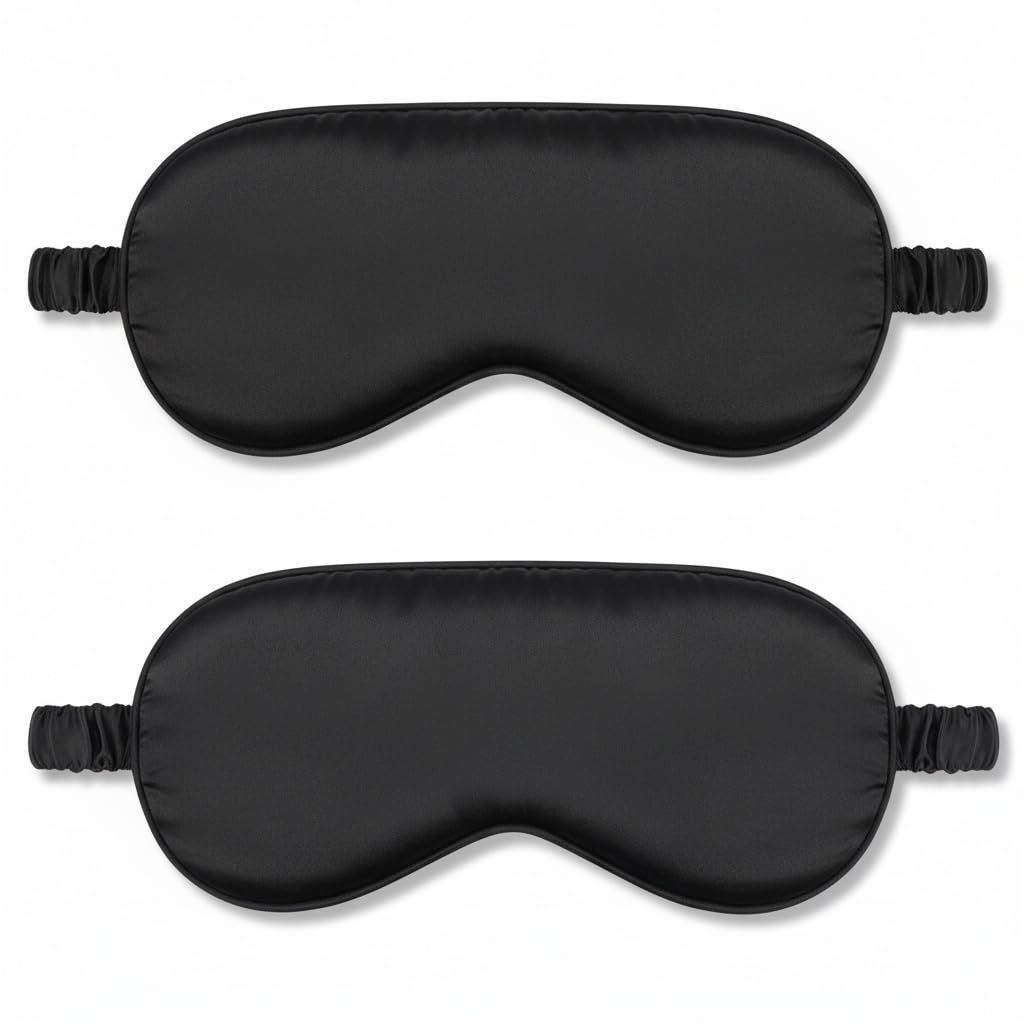 2Pack Silk Sleep Mask, Eye Mask for Sleeping, Elastic Blackout Eye Mask & Blindfold for Full Night's Sleep, Travel and Nap (Black) - görsel 1