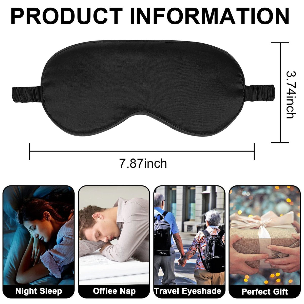 2Pack Silk Sleep Mask, Eye Mask for Sleeping, Elastic Blackout Eye Mask & Blindfold for Full Night's Sleep, Travel and Nap (Black) - görsel 3