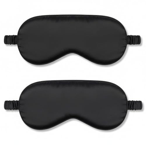 2Pack Silk Sleep Mask, Eye Mask for Sleeping, Elastic Blackout Eye Mask & Blindfold for Full Night's Sleep, Travel and Nap (Black) - görsel 2