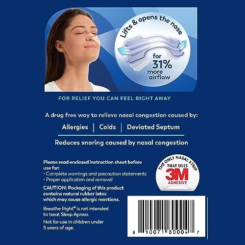 Breathe Right Nasal Strips, Clear Small/Medium Nose Strips, Snoring, Nasal Congestion, Deviated Septum, Allergies, 30 Ct - görsel 1