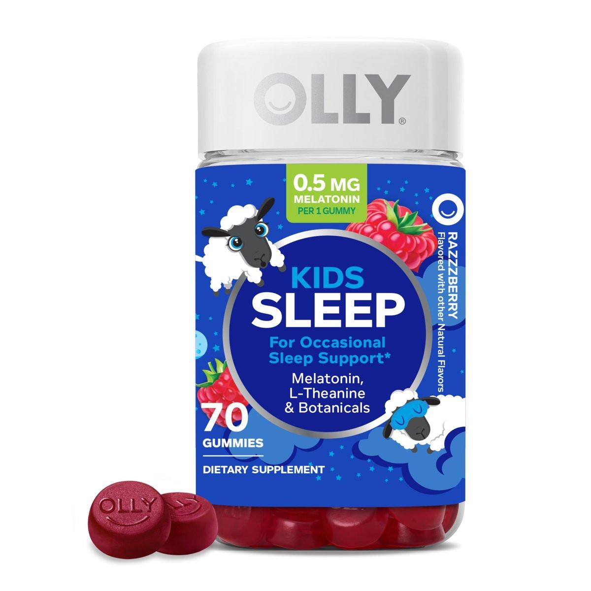 OLLY Kids Sleep Gummies, 0.5mg Melatonin, L Theanine, Chamomile, and Lemon Balm, Raspberry - 70 Count - görsel 1